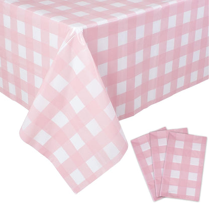 3 Packs Pink Gingham Tablecloth Pink and White Checkered Tablecloths 54 X 108 Inches Disposable Plastic Gingham Tablecovers Waterproof Rectangle Picnic Table Covers for Birthday Party Supplies1