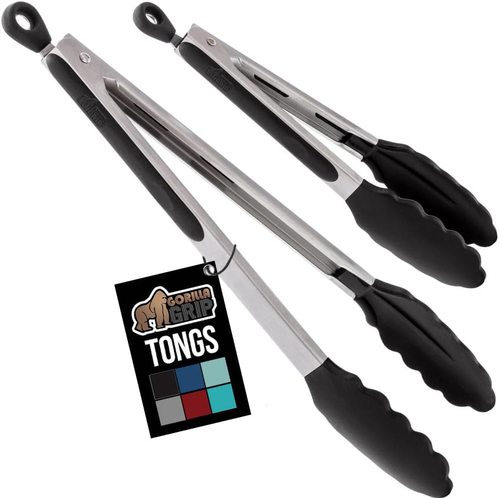gorilla-grip-stainless-steel-bpa-free-kitchen-tongs-for-cooking-heat-resistant-bbq-tong-set-of-2-non-scratch-silicone-tip-for-pan-strong-grip-grab-food-toss-salad-pull-lock-7-9-inch-black