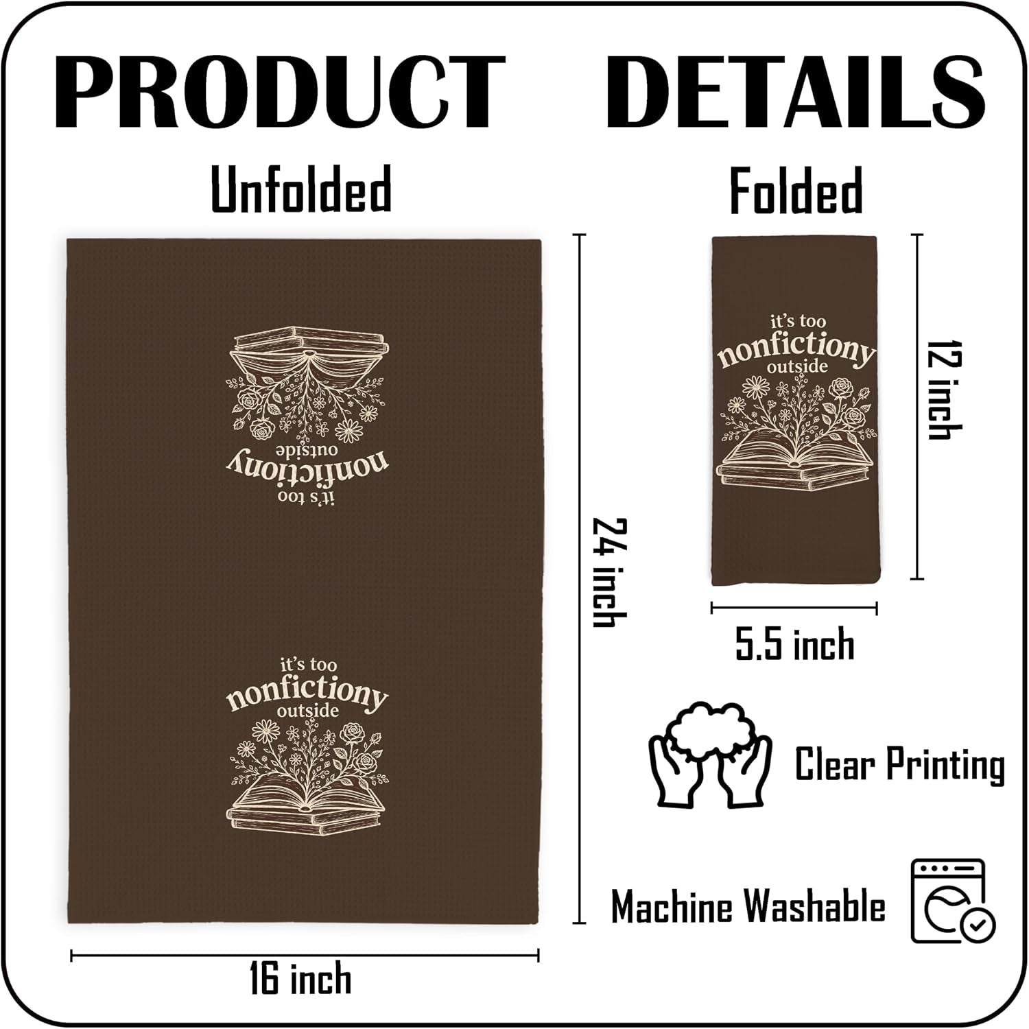 brown-floral-book-kitchen-dish-towels-book-lover-reader-bookish-bookworm-gifts-its-too-nonfictiony-outside-hand-towels-for-bathroom-kitchen-decor-16x24-inches