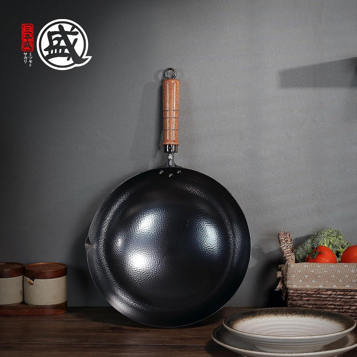 12-6-inch-hand-hammered-wrought-iron-wok-round-bottom-99-8-iron-content-4-1-inch-deep-bowl-seasoning-ready-surface-fish-scale-texture-grooved-sapele-handle