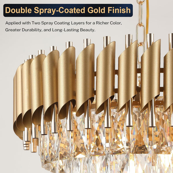 Gold Crystal Chandelier 16”Modern Ceiling Dining Room Pendant Light Fixtur6