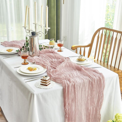Dusty Pink Table Runner 120 Inches for Birthday Party Home Decor | 2 Pcs Boho Gauze 10FT Cheesecloth Table Runners for Wedding Baby Shower Decorations Summer Garden Farmhouse8