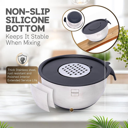Stainless Steel Mixing Bowls Set of 3, Large Nesting Bowls with Airtight Lids for Food Prep, Cooking, Baking, Salad, and Outdoor Dining (Black, 3 Pcs)5