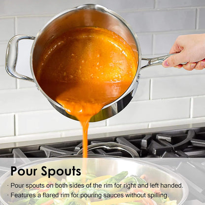 3.7 Quart Stainless Steel Induction Sauce Pan with Lid | Stainless Steel Pot Saucepan with Pour Spout & Glass Lid with Strainer4