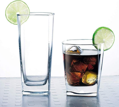 Collins Everyday Drinking Glasses Set of 16 Drinkware Kitchen Glasses for Cocktail, Iced Coffee, Beer, Ice Tea, Wine, Whiskey, Water, 8 Tall Highball Glass Cups & 8 Short Old Fashioned.8