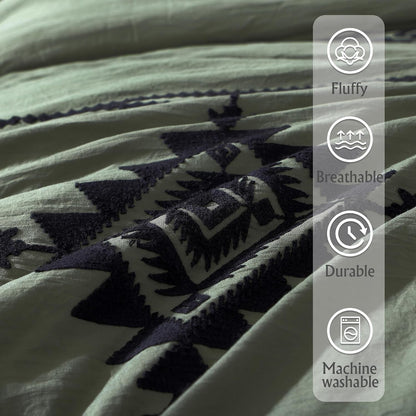 Embroidery Queen Comforter Set 7 Pieces Olive Green Bed in a Bag6