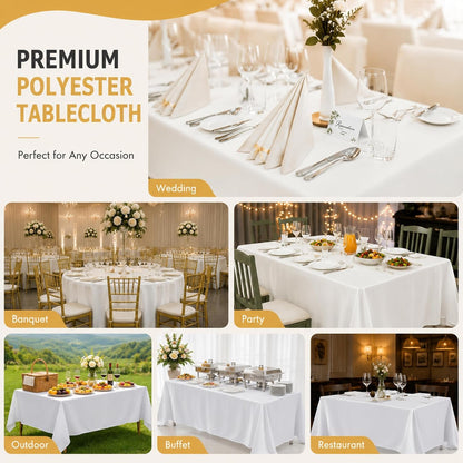 2-Pack 90X156 Inch White Table Cloths, Solid Stain and Wrinkle Resistant Oblong Tablecloth, Premium Plain Weave Polyester Fabric Rectangle Table Linen Covers for Hotel, Banquet3