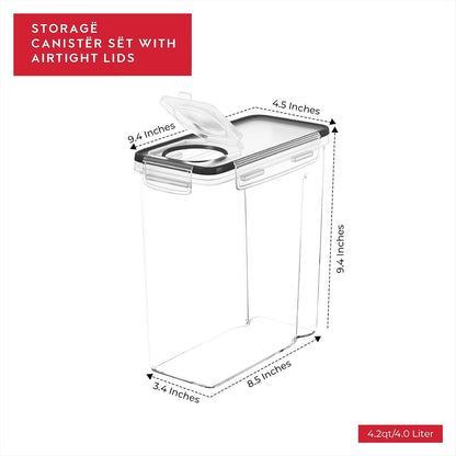 Cereal Containers Storage 4L Set of 4 Airtight Food Storage Containers with Lids Cereal Dispenser Countertop Pantry Organization Canister for Rice Flour & Sugar 1 Marker 8 Labels5