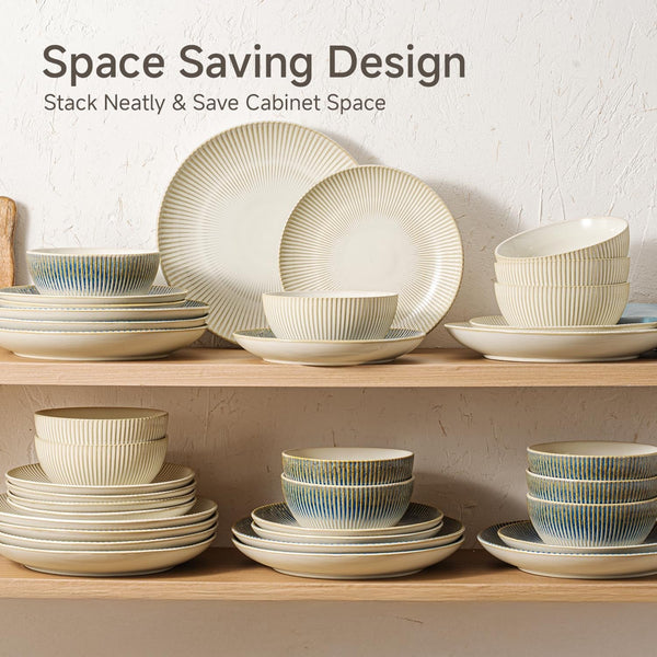 18-Piece Stoneware Dinnerware Set, Beige Reactive Glaze for 67
