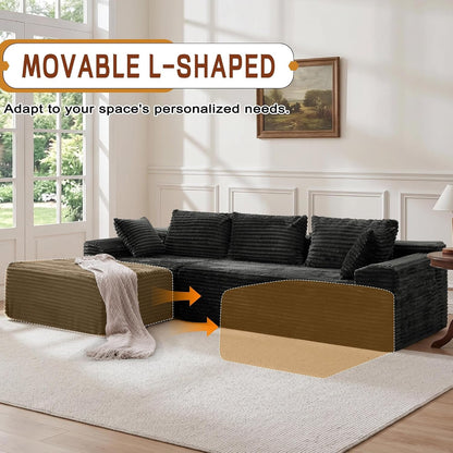 110" Boneless Modular Sectional Sofa with Chaise, L-Shaped Comfy Corduroy Fluffy Couch with Deep Seat and Side Pockets, Flexible Module Combination for Living Room, No Assembly, Side Pockets6