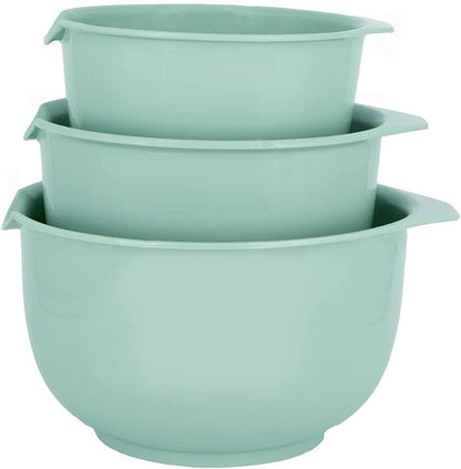 Mixing Bowls with Pour Spout, Set of 3 | Nesting Design Saves Space | Non-Slip, BPA Free, Dishwasher Safe Plastic | Kitchen Cooking and Baking Supplies, Sage Green1