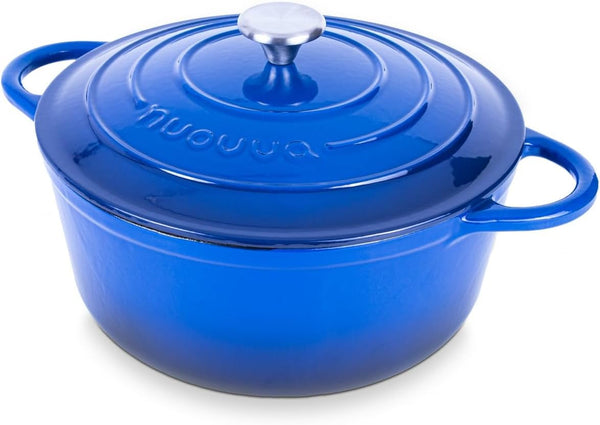 Enamelled Cast Iron Dutch Oven Pot with Lid-6.4 Quart Non Stick Casserole Pot-Heavy Duty & Oven Safe up to 500° F for Bread Baking, Braising, Stews, Roasting - 28Cm Dark Blue1