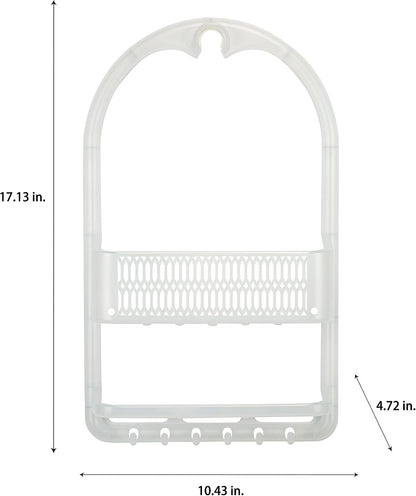 Molded Shower Caddy | Bathroom Storage | Hangs over Shower Head | 6 Accessory Hooks | Holds Razors | Washcloths | Accessories | Suction Cup Stability | White6