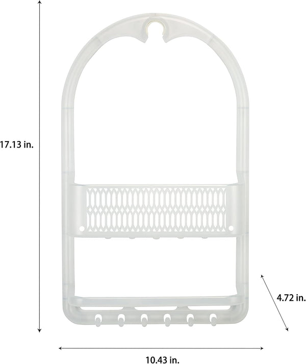 Molded Shower Caddy | Bathroom Storage | Hangs over Shower Head | 6 Accessory Hooks | Holds Razors | Washcloths | Accessories | Suction Cup Stability | White6