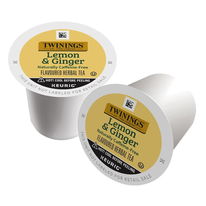Lemon & Ginger Herbal Tea K-Cup Pods for Keurig, 24 Count (Pack of 1), Tangy & Spicy, Naturally Caffeine-Free, Enjoy Hot or Iced | Tangy & Spicy, Helps Soothe Digestion, Naturally Caffeine-Free, 24 Keurig Pods for Single Serve Brewers, Enjoy Hot or Iced2