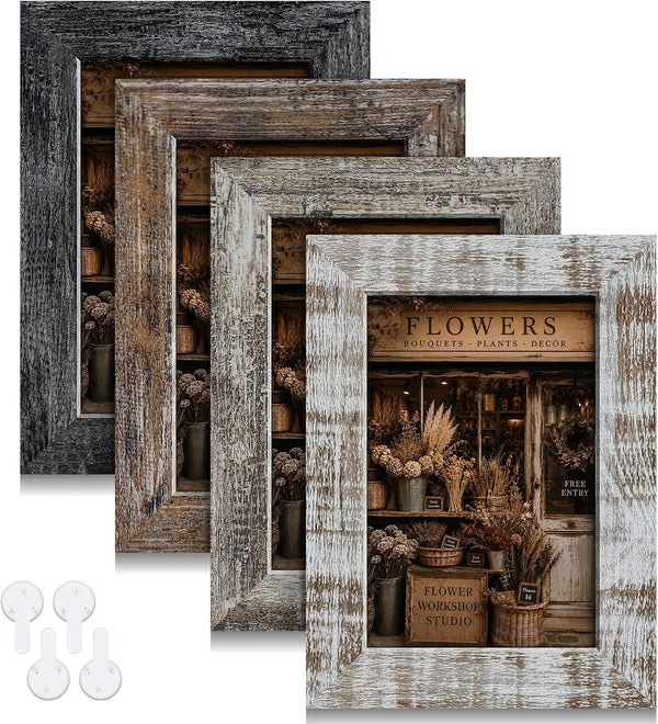 4X6 Picture Frames Set of 4, Vintage Rustic Style, HD Real Glass1