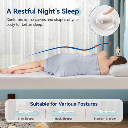 Memory Foam Mattress, Soft Plush Feel, Breathable, 6 Inch, Twin, White/Grey5