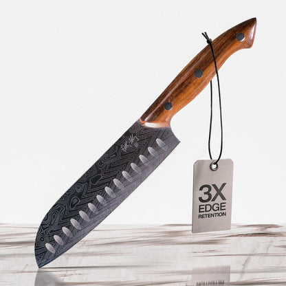 ® Bushido Edition – Japanese Santoku Knife 7" | AUS-8 High-Carbon Stainless Steel with Hollow Edge & Rosewood Handle – Razor Sharp 15° Blade, 3× Edge Retention, Premium Chef’S Knife1
