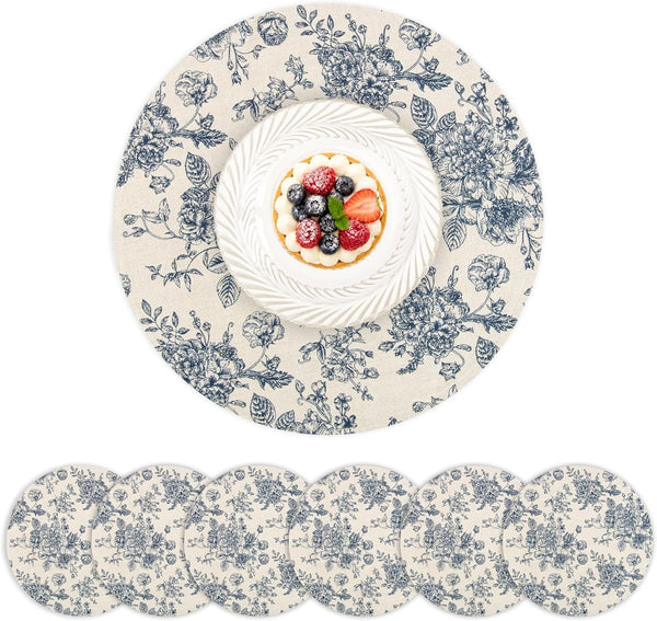 Quilted Vintage Flower round Placemats 15" Set of 61