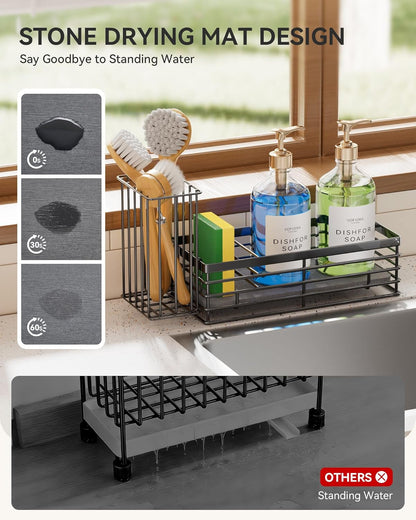 Sponge Holder for Kitchen Sink, Sink Caddy with Stone Drying Mat2