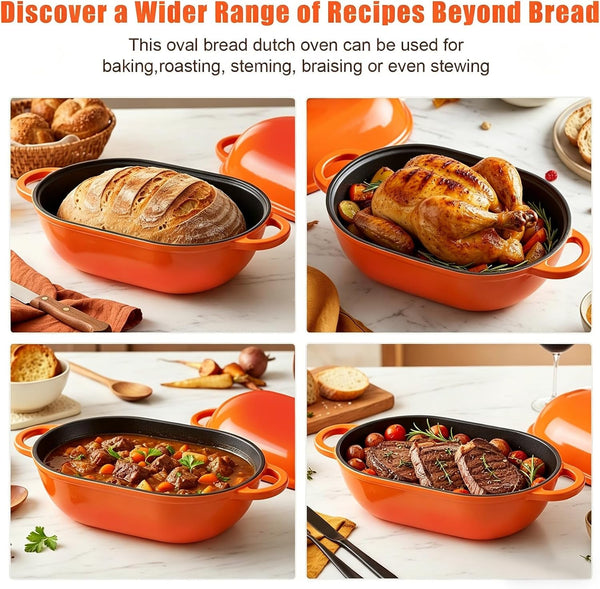 2.5 QT Enameled Cast Iron Sourdough Bread Oven, Loaf Pan with Lid | Oval Dutch Oven for Homemade Sourdough Bread Baking, Oven Safe up to 500°F, Meatloaf Pan with Dome Lid, Orange8