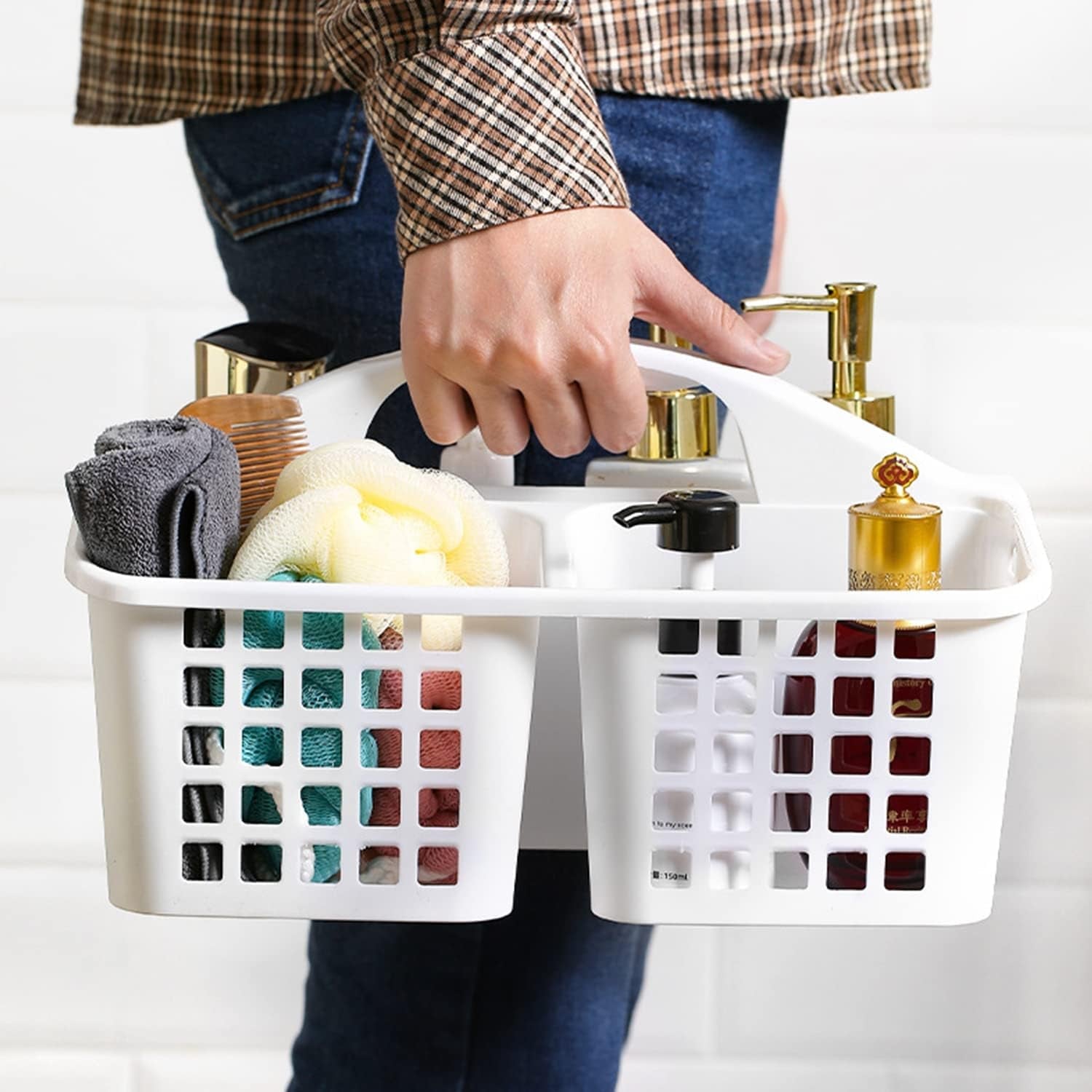 3-compartments-plastic-shower-caddy-basket-portable-divided-cleaning-supply-storage-organizer-with-handle-white