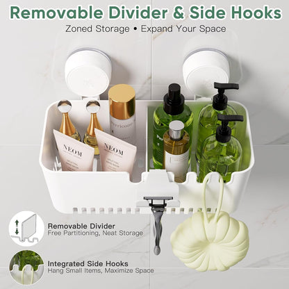 Shower Caddy Suction Cup Shower Basket 2 Pack, No-Drilling Removable Plastic Shower Shelf Organizer for Bathroom Storage & Kitchen Max Hold 22Lbs,Waterproof,One Second Installation Shower Rack4