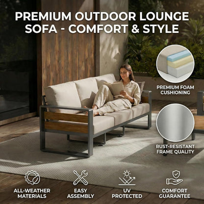 Aluminum Outdoor Patio Furniture Set with Table,5 Seat, Grey5
