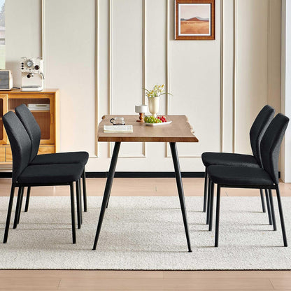 Dining Table Set for 4, Modern Wood Irregular Rectangle Dining Table, Linen Fabric Dining Chairs 4,Table and Chairs Set of 4 for Kitchen Dining Room, Black6