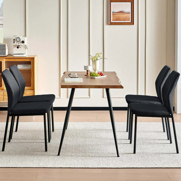 Dining Table Set for 4, Modern Wood Irregular Rectangle Dining Table, Linen Fabric Dining Chairs 4,Table and Chairs Set of 4 for Kitchen Dining Room, Black6