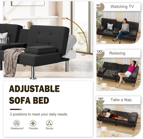 Convertible Folding Futon Sofa Bed,Upholstered Sleeper Loveseat4