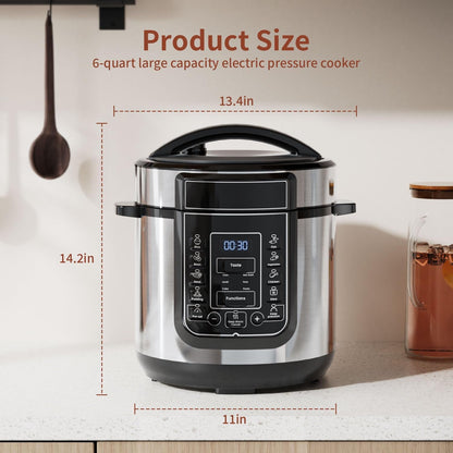 6 Qt Electric Pressure Cooker 9-In-1, 14 Presets Instant Multi-Function Pot, Slow Cooker, Rice Cooker, Cake Maker, Non-Stick, Stainless Steel4
