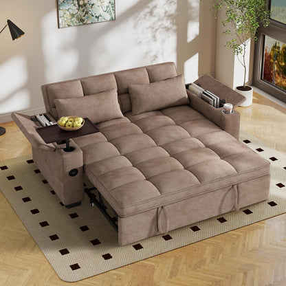 65'' Sleeper Sofa Pull Out Couches for Apartments,Rv (Chenille,Coffee)2