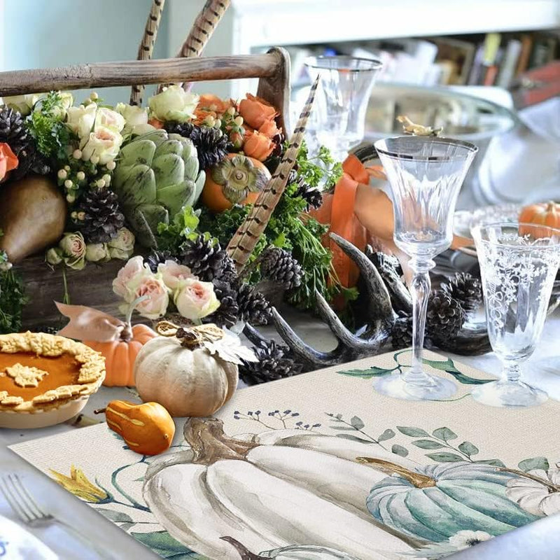 fall-thanksgiving-placemats-set-of-6-pumpkin-table-mats-for-kitchen-dining-table-farmhouse-heat-resistant-cotton-linen-place-mats-for-indoor-outdoor-parties-holiday-decoration-teal-grey-white