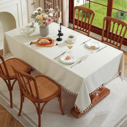 Rectangle Tablecloth, Water Resistant Tassel Table Cloth Wipe Clean Table Cover, Polyester Waterproof Large Tablecloths for Kitchen Dinning Decoration (Ivory, 36''X36'')5