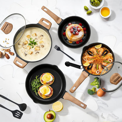 Pots and Pans Set, 25 Pcs Nonstick Kitchen Cookware Set, Induction Kitchen Cooking, Non-Toxic Frying Pans & Saucepans (PFOA/PFOS Free) Black2