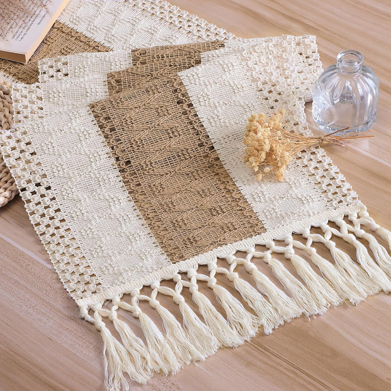 boho-table-runner-with-tassels-72-inches-long-farmhouse-rustic-table-runner-macrame-burlap-table-decoration-for-home-decor-living-room-bridal-shower-single-striped-12x72-inches