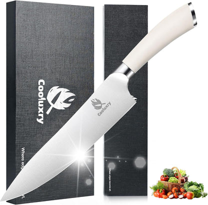 Professional White Chef Knife - 8 Inch High Carbon Stainless Steel Kitchen Knife with Ergonomic White Handle for Precise Cutting1