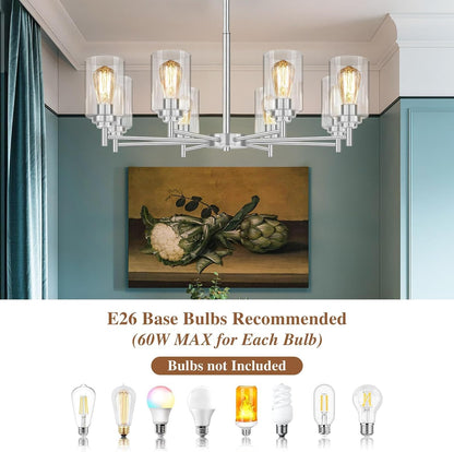 D33.5" Chandelier for Dining Room, 8-Light Light Fixture Brushed Nickel5
