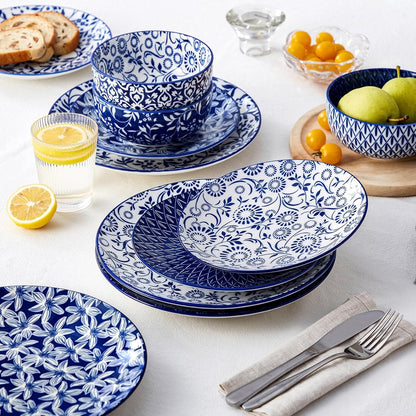 SELENE Plates and Bowls Set for 4, 12 Pieces Dinnerware Sets, Mircowave and Dishwasher Safe Dishes Set, Porcelain Blue Dinnerware7