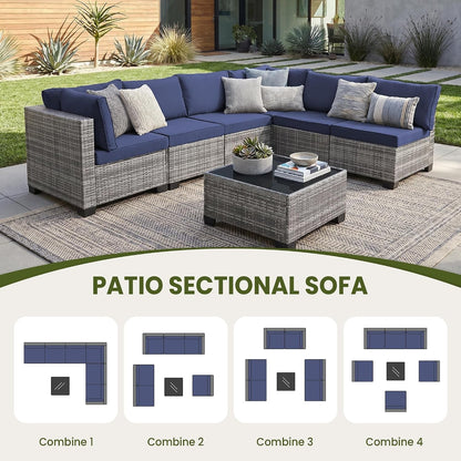 7 Piece Patio Furniture Set, Outdoor Wicker Sectional Sofa Set8