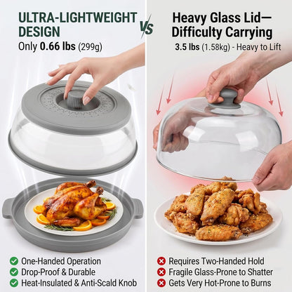 Microwave Splatter Cover for Food with Anti-Scald Base Plate and Handles, Large Bpa-Free Silicone Vented Collapsible Guard Lid, Kitchen Essential Gadget for Meal Prep, 10.7 Inch(Gray)8