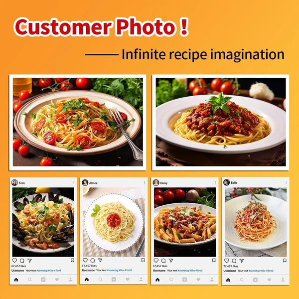 Collage of various pasta dishes featuring spaghetti and penne with tomato sauce and herbs.2