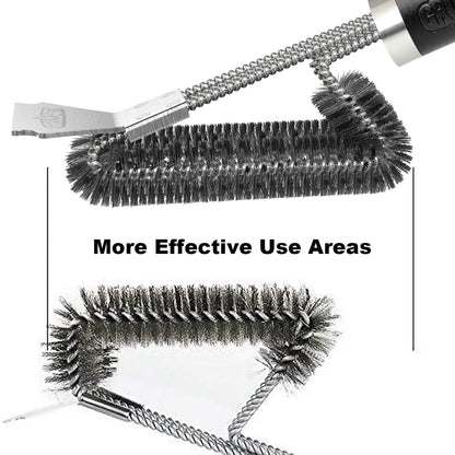 Grill Brush and Scraper BBQ Brush for Grill, Safe 18" Stainless Steel Woven Wire 3 in 1 Bristles Grill Cleaning Brush, BR-45164