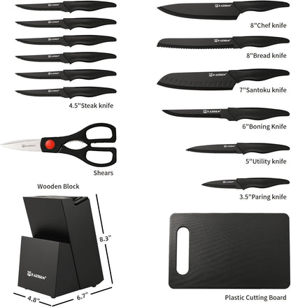 17-Piece Black German Steel Kitchen Knife Block Set2