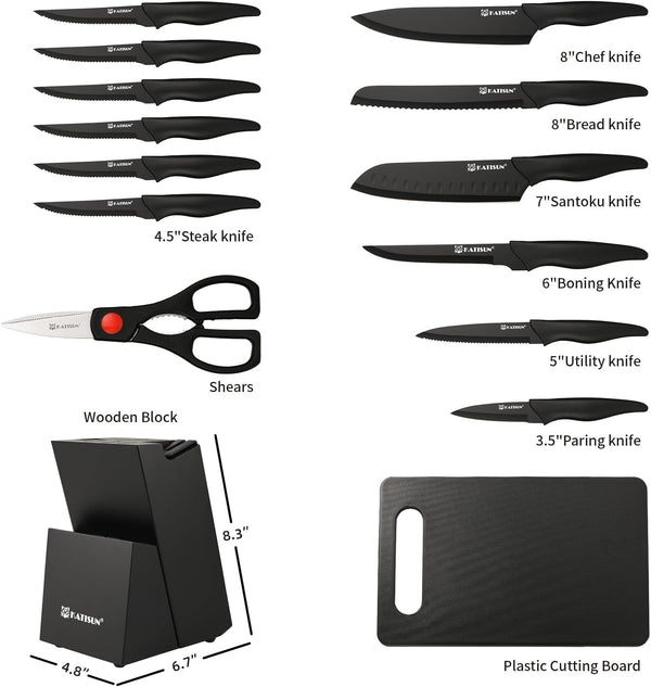 17-Piece Black German Steel Kitchen Knife Block Set2