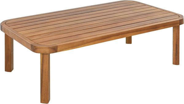 Zura 4 Piece Patio Furniture Set with Removable Cushion, Outdoor Acacia Wood Conversation Set with Ottoman, Outdoor Sectional Sofa Set with Coffee Table, Teak+Cream14