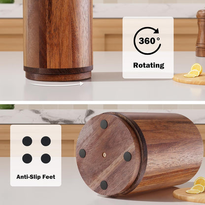 Utensil Holder, Acacia Wood Kitchen Utensil Holder for Countertop, 360°Rotating Cooking Utensil Crock for Kitchen Counter, 7.2" Large Utensil Organizer for Spatula6