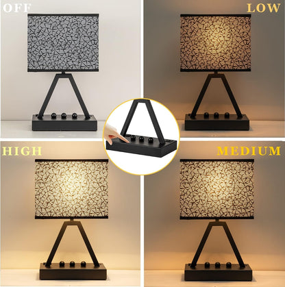 Touch Control Table Lamp, 3-Way Dimmable Desk Lamp with USB C & a and AC Outlet, Bedside Lamp with Phone Stands for Bedroom, Living Room, Office, LED Bulb Included, Black Shade2