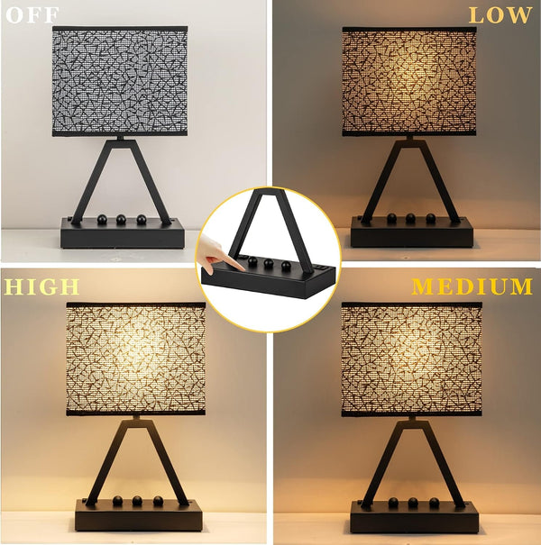 Touch Control Table Lamp, 3-Way Dimmable Desk Lamp with USB C & a and AC Outlet, Bedside Lamp with Phone Stands for Bedroom, Living Room, Office, LED Bulb Included, Black Shade2